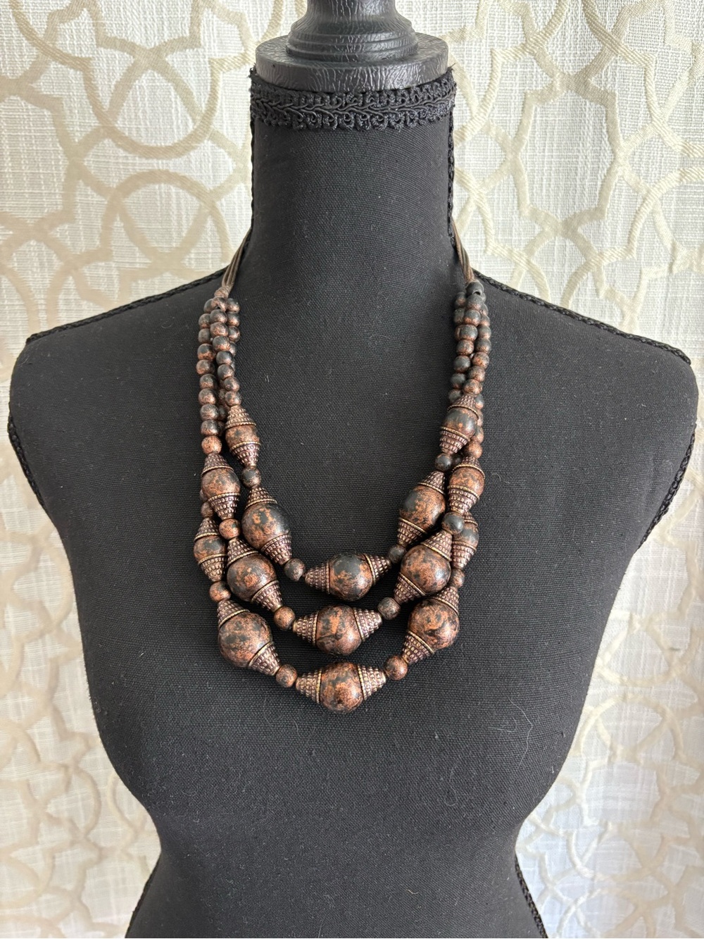 Handcrafted Copper-Tone Layered Bead Necklace - Women Jewelry